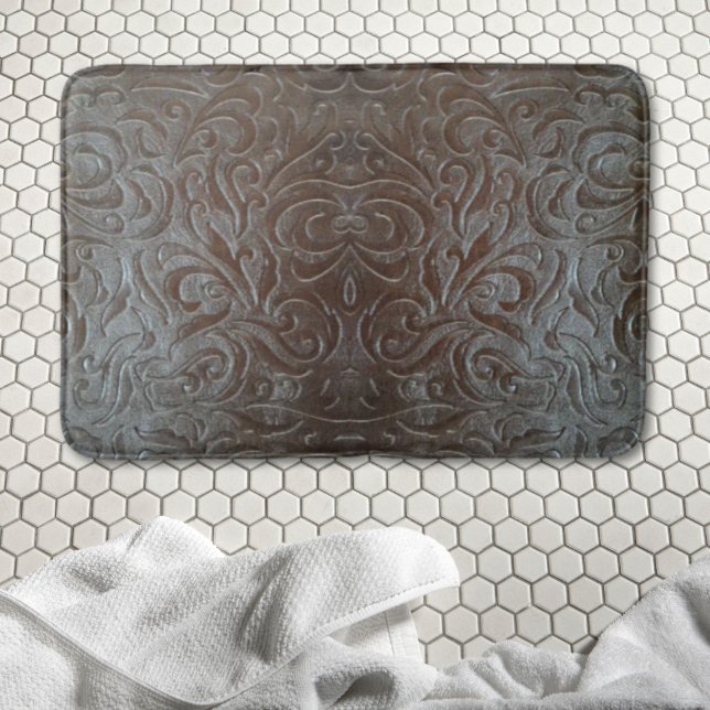 Rustiskt brunläder, westerna land, mönster badrumsmatta (Rustic brown western country leather pattern bath mat)