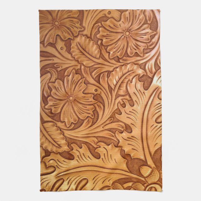 Rustiskt brunt cowboy mode westernare läder kökshandduk (Vertikal)