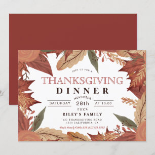 Rustiskt brunt fall löv blommigt thanksgiving inbjudningar