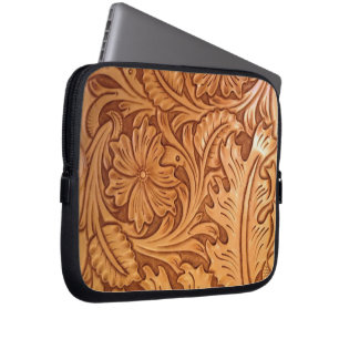 Rustiskt brunt westernare land-verktygsläder laptop sleeve