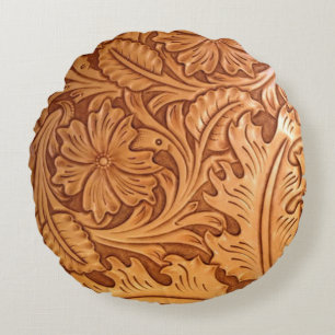 Rustiskt brunt westernt land-verktygsläder rund kudde