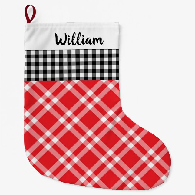 Rustiskt buffelpitt svart&rött eget namn stor julstrumpa (Framsidan)