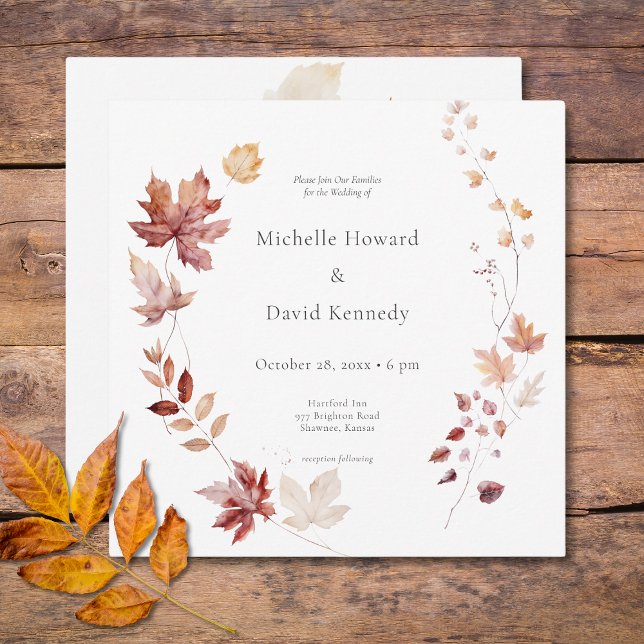 Rustiskt delikat Burgundy & rost Höst löv Square Inbjudningar (Rustic Delicate Burgundy & Rust Fall Leaves Square Invitation)