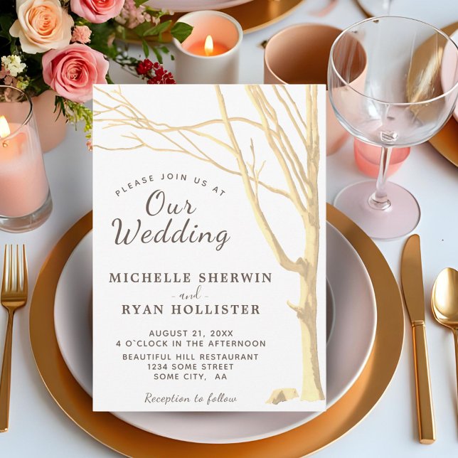 Rustiskt enkelt Träd-vinter-bröllop Inbjudningar (Skapare uppladdad)