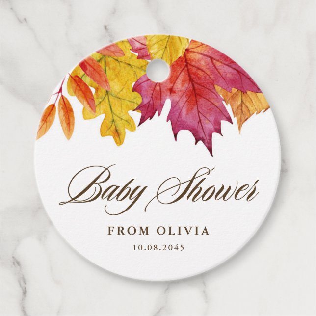 Rustiskt fallande Löv höstbabyskor Gåvor Etiketter (Framsida)