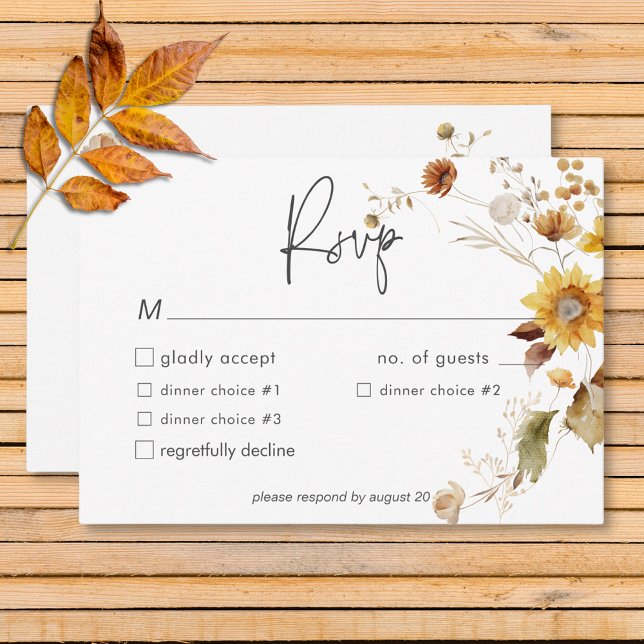 Rustiskt fet Fall Blommigt Utandning Bröllop Midda OSA Kort (Rustic Delicate Fall Floral Wreath Wedding Dinner RSVP Card)