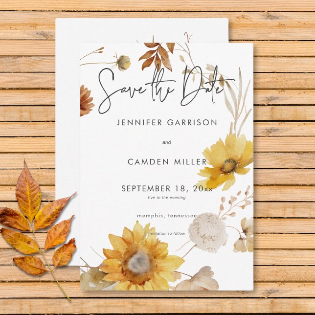 Rustiskt fet Fall Blommigt Utandning Bröllop Spara Datumet (Rustic Delicate Fall Floral Wreath Wedding Save The Date)