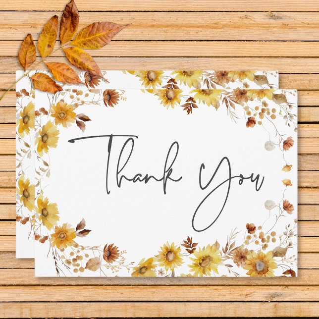 Rustiskt fet Fall Blommigt Utandning Bröllop Tack Kort (Rustic Delicate Fall Floral Wreath Wedding Thank You Card)