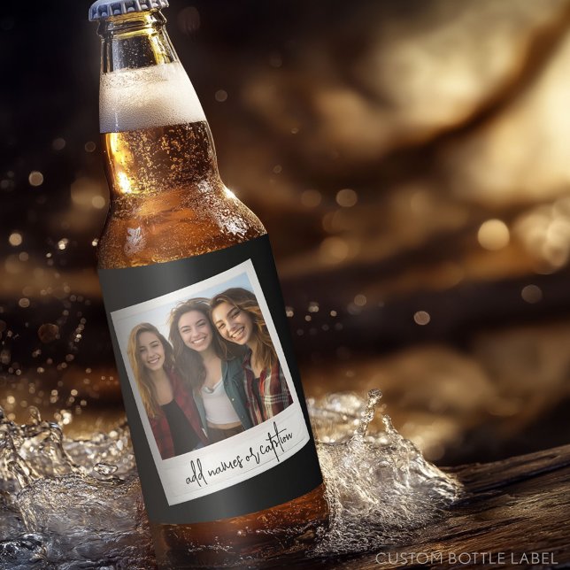 Rustiskt foto Ram med svart bakgrund och text Ölflaska Etikett (Custom Beer Bottle Label - Photo Label)