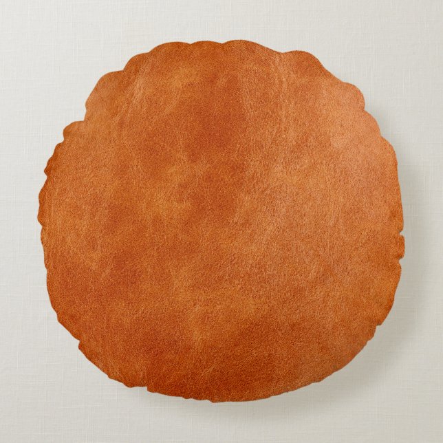 Rustiskt gingerslätt naturligt läder rund kudde (Framsidan)
