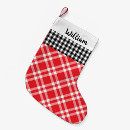 Rustiskt Gingham Plaid Black&Red-eget namn Liten Julstrumpa
