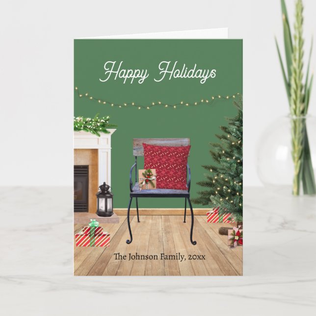 Rustiskt julläge med inbyggt gratulationskort tack kort (Framsida)