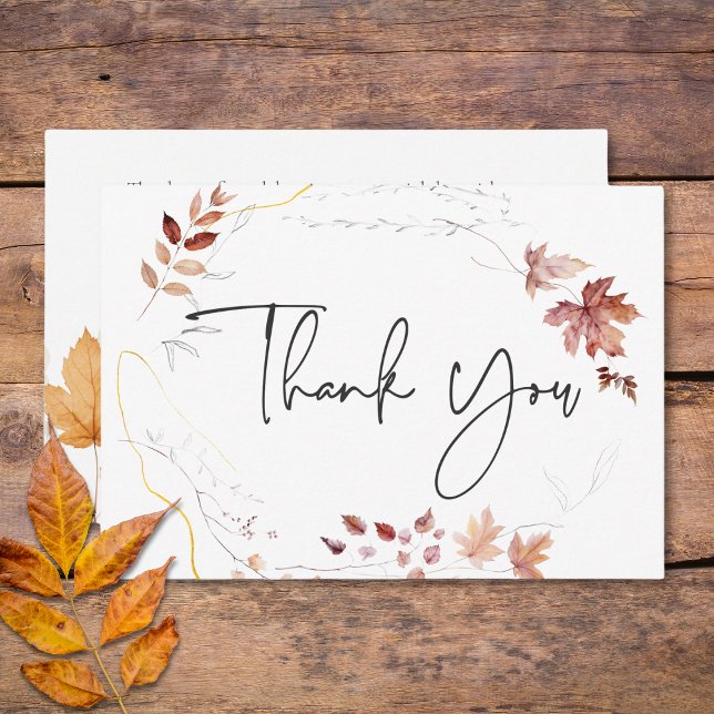 Rustiskt känslig Burgundy Rust Höst löv Bröllop Tack Kort (Rustic Delicate Burgundy Rust Fall Leaves Wedding Thank You Card)