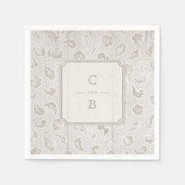 Rustiskt landsbyggsbröllop i vitt snöre monogram pappersservett