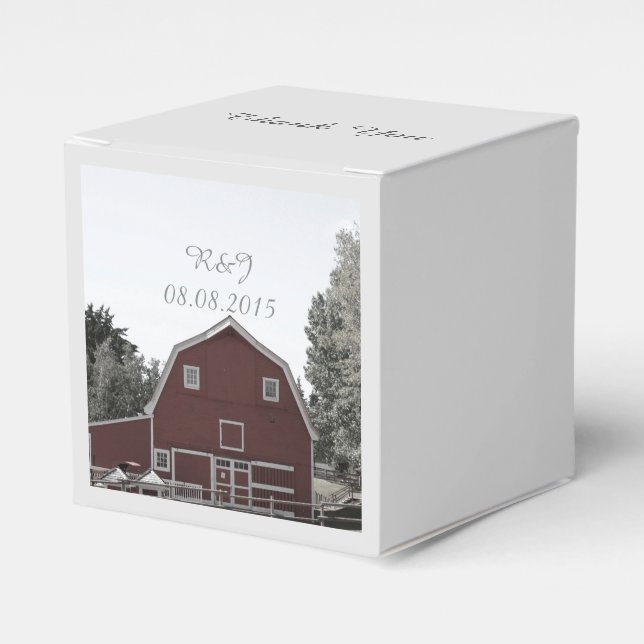 Rustiskt landsbyggsbröllop, röd lada bröllop presentaskar (Framsidan Sidan)