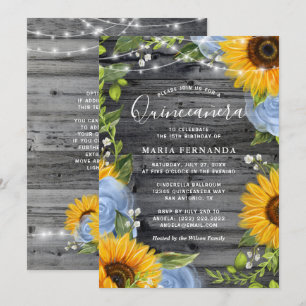 Rustiskt lätt blått Ro Solrosolja Quinceanera Inbjudningar