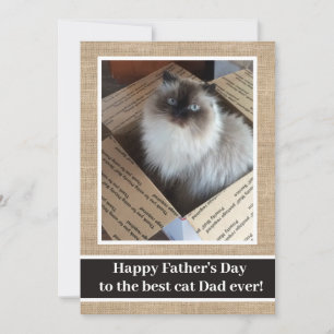 Rustiskt Linen-fotokort Lycklig Fars dag från katt Julkort