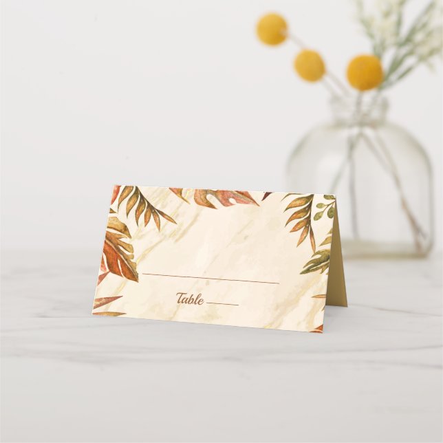 Rustiskt monteringskort för mynthösten Bröllop Placeringskort (Framsida)