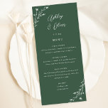 Rustiskt Mörk grönt menykort för Botaniskt Bröllop Program<br><div class="desc">Det här vackra bröllopsmenykortet har en underbar djup grönt med handritade vilda blommor och elegantens typografi i vitt. Tillsammans skapar dessa inslag en strålande meny,  men elegant bröllop,  som skulle vara perfekt för ett romantiskt bröllop när som helst på året. Den här designen koordinerar med vår Rustic Wildblommor bröllop-svit.</div>