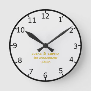 Rustiskt Pappert 1:a Bröllop-årsjubileum, väggkloc Rund Klocka