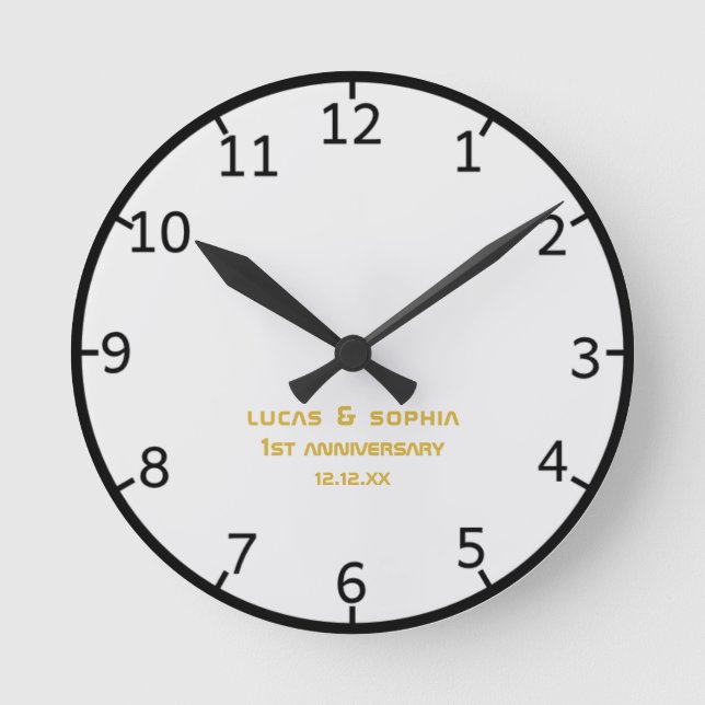 Rustiskt Pappert 1:a Bröllop-årsjubileum, väggkloc Rund Klocka (Framsida)