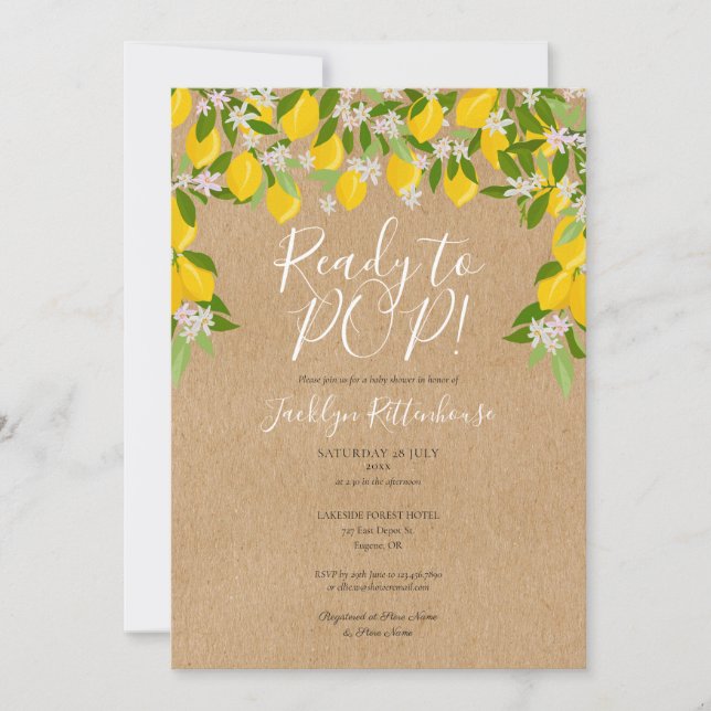 Rustiskt Redo till POP Lemons Greenery Baby Shower Inbjudningar (Framsida)