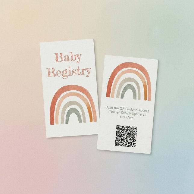 Rustiskt regnbågsduschkort QR-kodregistreringskort Tilläggskort (Rustic rainbow baby shower QR Code Registry Card.)