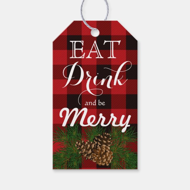 Rustiskt rödfärgad och svart plaid-tartan presentetikett (Framsidan)