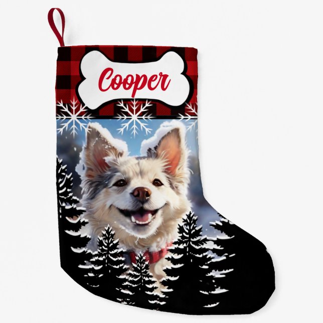 Rustiskt rött, svart buffel plaid liten julstrumpa (Framsidan)