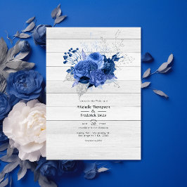 Rustiskt Royal Blue & Silver Blommigt Bröllop Inbjudningar