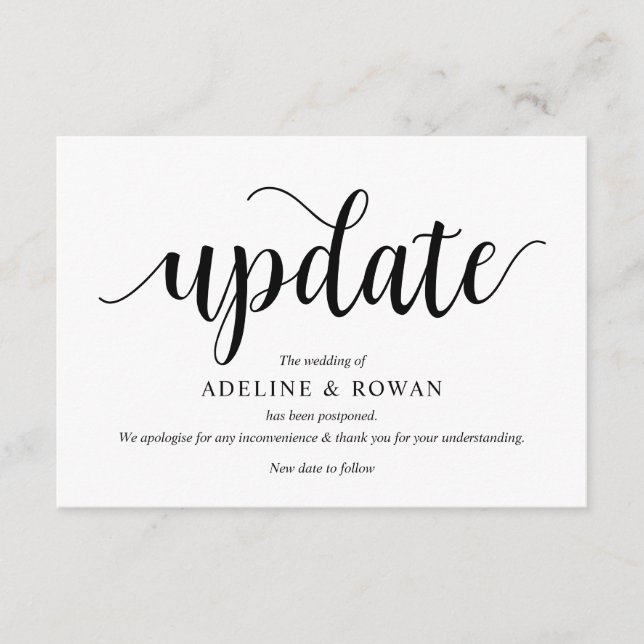 Rustiskt skript, svart, Bröllop-senpon, redigerbar Tilläggskort (Framsida)