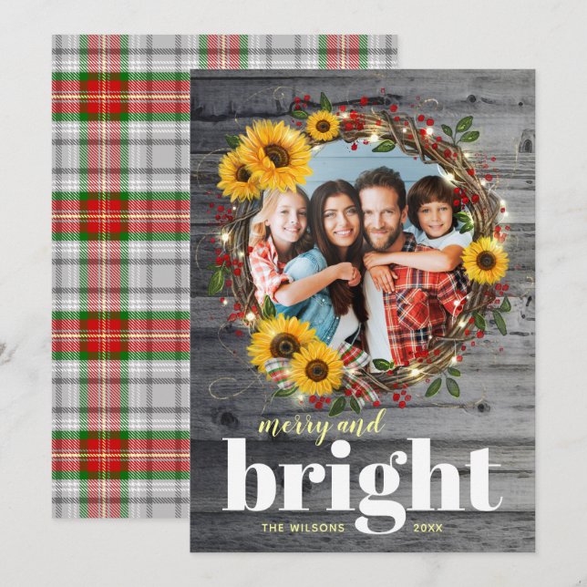 Rustiskt trä Fotokrans Solrosjulkort Inbjudningar (Fram/baksida)