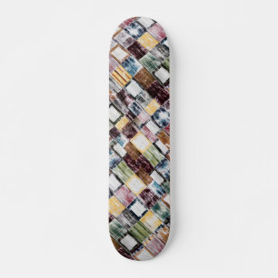 Rustiskt trä Modern Colorful Block Mönster Mini Skateboard Bräda 18,5 Cm