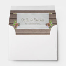 Rustiskt trä och blommigtens bröllopsinbjudning