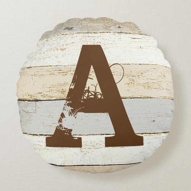 Rustiskt trä och brev-runda kuddar (Framsidan)