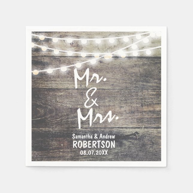 Rustiskt trä och ljus bröllop pappersservett (Framsidan)