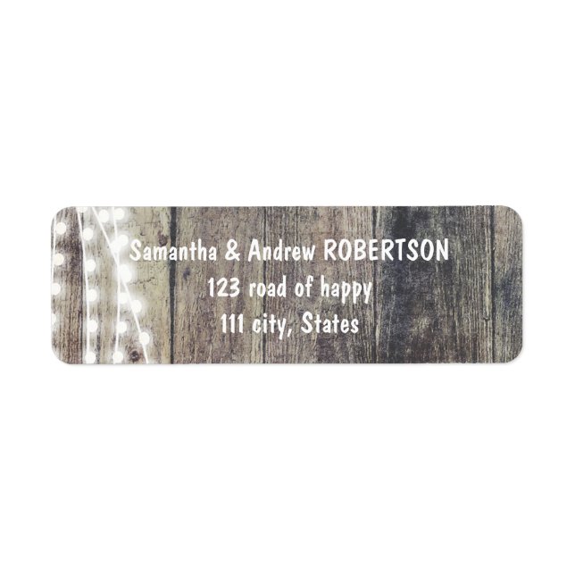 Rustiskt trä och ljus bröllop returadress etikett (Framsidan)