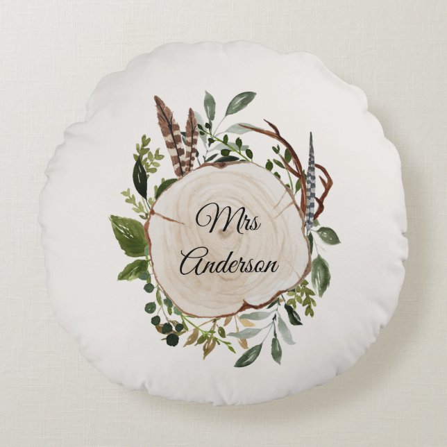 Rustiskt träskiffer från bladkrita rund kudde (Framsidan)