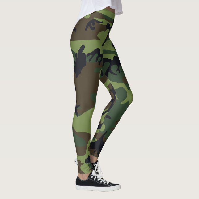 Rustiskt Trendig Camouflaged Camo Grönt Brown Möns Leggings (Höger)