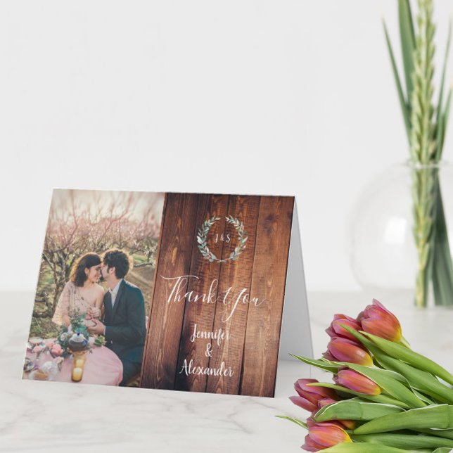 Rustiskt vattenfärgskort löv Tack bröllop (Skapare uppladdad)