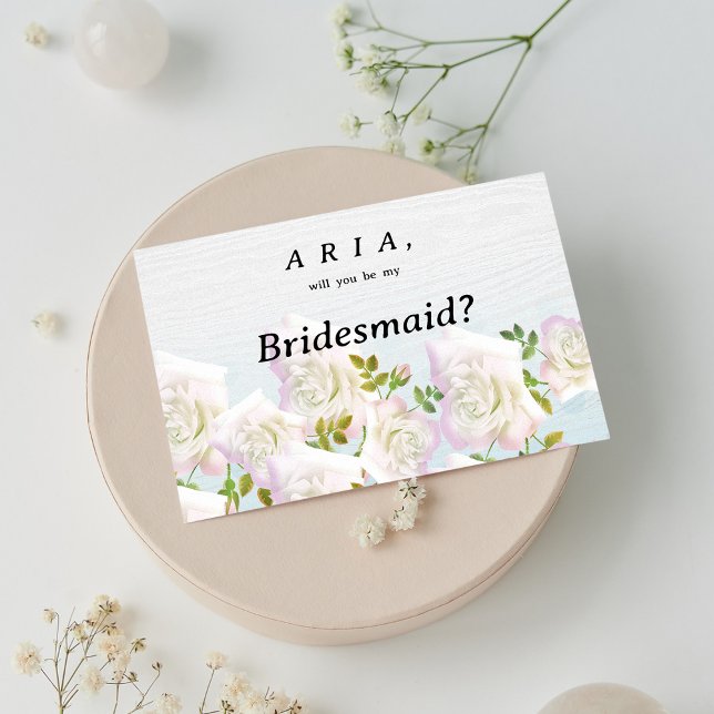 Rustiskt vitt trä rosa mint ro Bridesmaid Inbjudningar (Rustic white wood pink mint roses Bridesmaid)