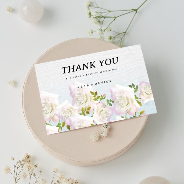 Rustiskt vitt trä rosa mint ro Tack Inbjudningar (Rustic white wood pink mint roses Thank You )