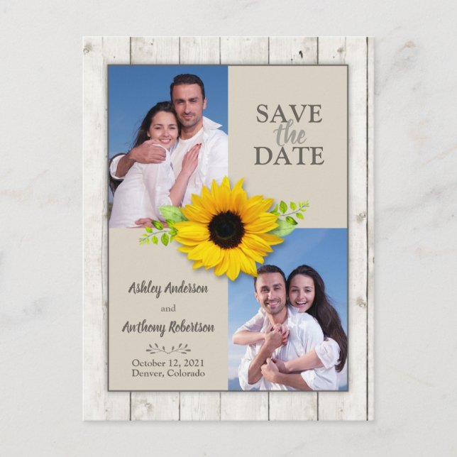 Rustiskt vitt Tvättat solrosfoto Spara datum Vykort (Framsida)