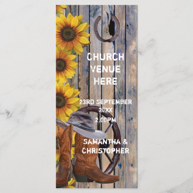 Rustiskt westernt cowboytema bröllopsprogram i kyr program (Framsida)