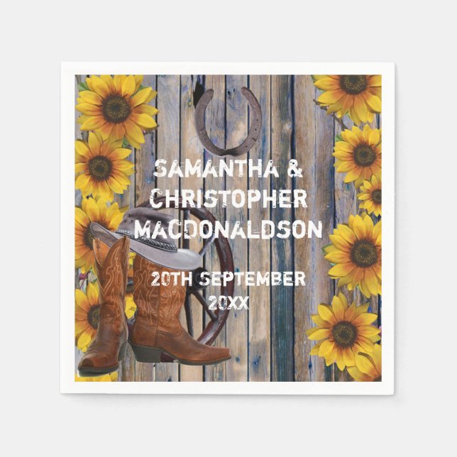 Rustiskt westernt cowboytema land blommigt bröllop pappersservett (Framsidan)