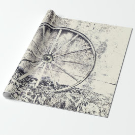 Rustiskt Westernt svartvitt och vitt vagnhjul Presentpapper