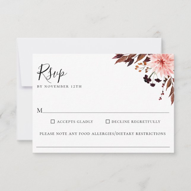 Rustit Autumn Blommigt Bröllop Food Allergy OSA Kort (Framsida)