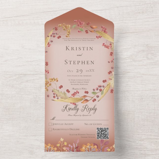 Rustit Autumn Löv & Berry Wand Rust QR Kod (Insida)