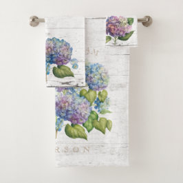 Rustit Blue Hydrangea Blooms Wood Namn Monogram