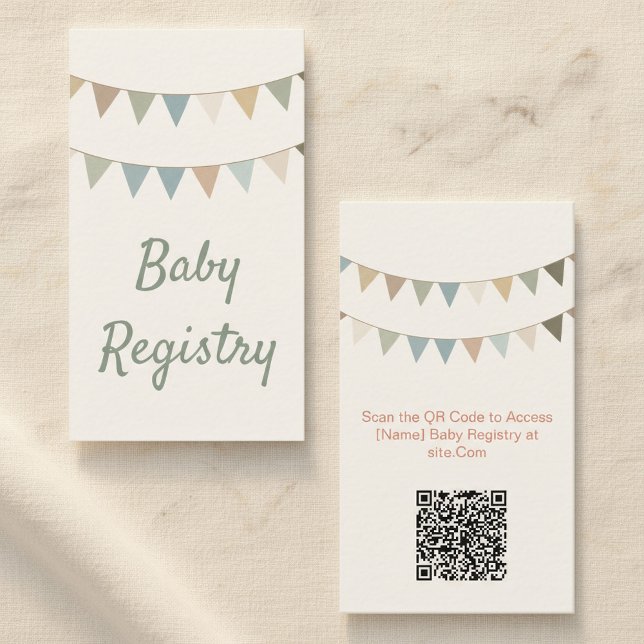 Rustit bunting babydusch QR-kodregistreringskort Tilläggskort (Rustic bunting baby shower QR Code Registry Card.)